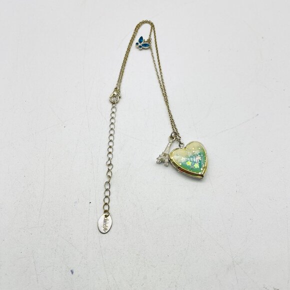 Signed Claire’s Heart Locket Pendant Necklace with Iridescent Eiffel Tower Paris - Picture 4 of 8